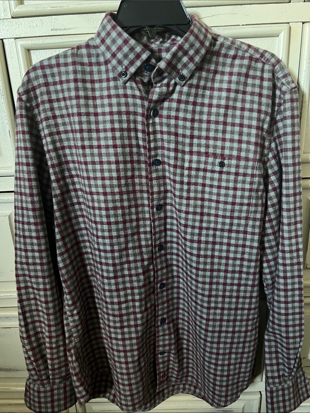 johnnie-O Men's Burgundy and Gray Plaid Button-Down Shirt